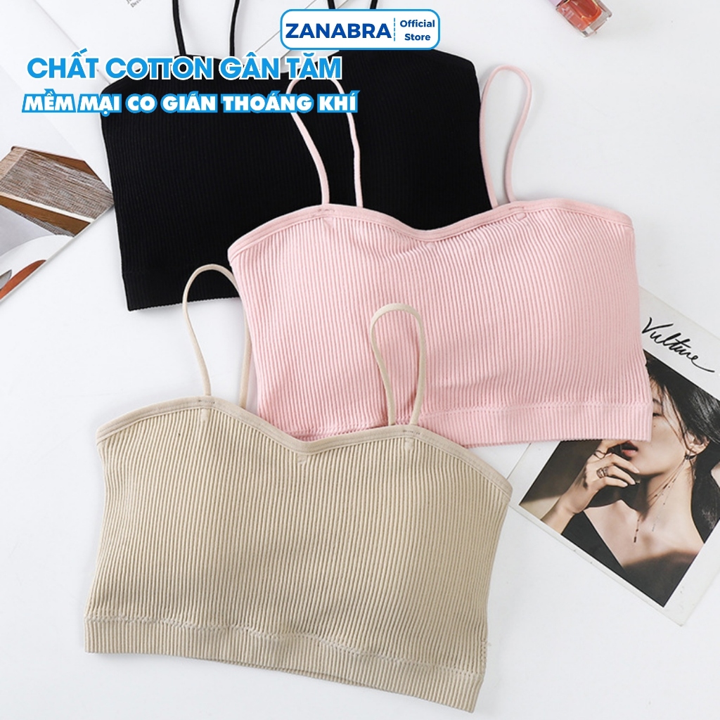 Áo Bra 2 Dây, Bra Len Tăm Cổ Tim, Áo Ngực Không Gọng Mút Mỏng ZANABRA B7719