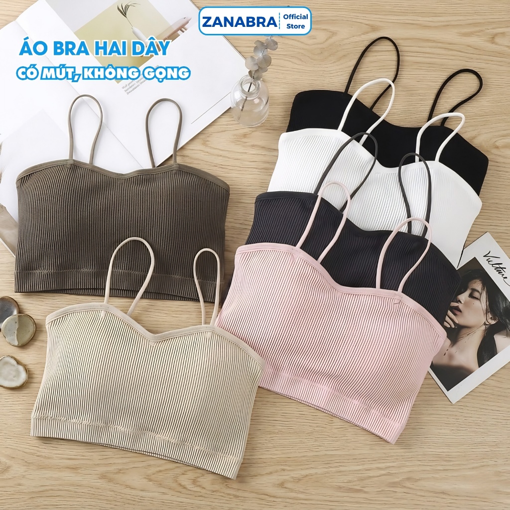 Áo Bra 2 Dây, Bra Len Tăm Cổ Tim, Áo Ngực Không Gọng Mút Mỏng ZANABRA B7719