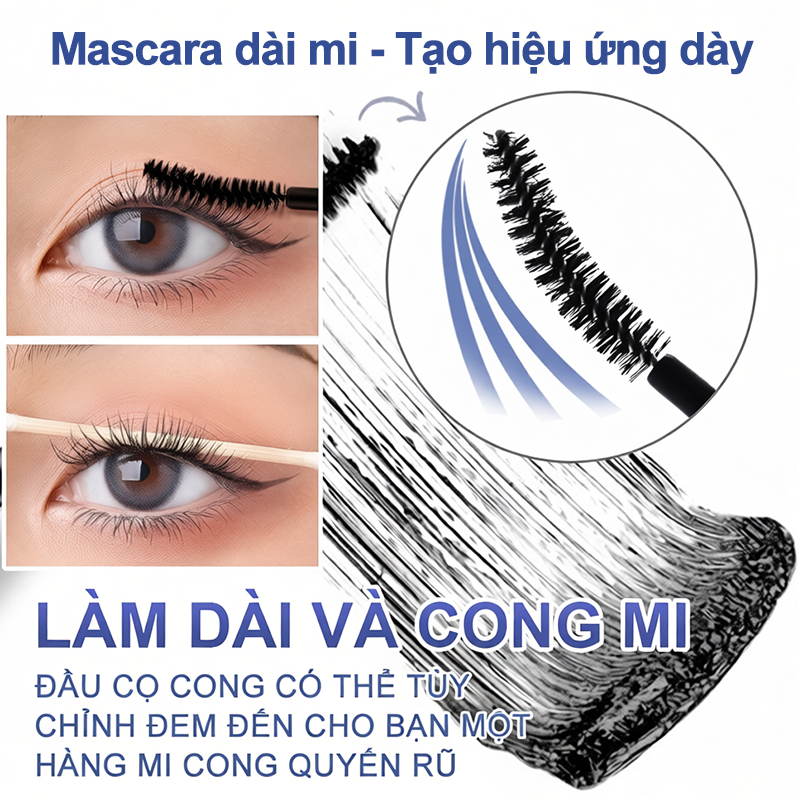 Mascara 4D, Tạo đôi mắt búp bê to tròn, Lâu trôi 24h không lem không xẹp mi, dài và dày tách bạch từng sợi