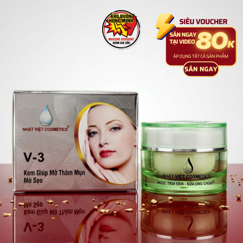 Kem Mụn Thâm Mờ sẹo Giảm nhờn Ngọc Trai Đen Sữa ong chúa Nhật Việt V3 6g (Xám)