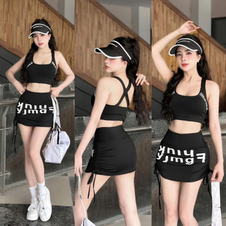 Bộ tập gym nữ áo bra chữ,chân váy rút cạp bằng chất thun co giãn tốt tập gym,aerobic,đi biển,đi bơi (M01)