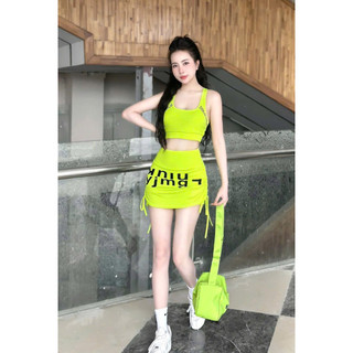 Bộ tập gym nữ áo bra chữ,chân váy rút cạp bằng chất thun co giãn tốt tập gym,aerobic,đi biển,đi bơi (M01)