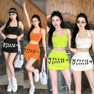 Bộ tập gym nữ áo bra chữ,chân váy rút cạp bằng chất thun co giãn tốt tập gym,aerobic,đi biển,đi bơi (M01)
