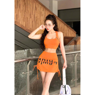 Bộ tập gym nữ áo bra chữ,chân váy rút cạp bằng chất thun co giãn tốt tập gym,aerobic,đi biển,đi bơi (M01)
