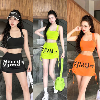Bộ tập gym nữ áo bra chữ,chân váy rút cạp bằng chất thun co giãn tốt tập gym,aerobic,đi biển,đi bơi (M01)