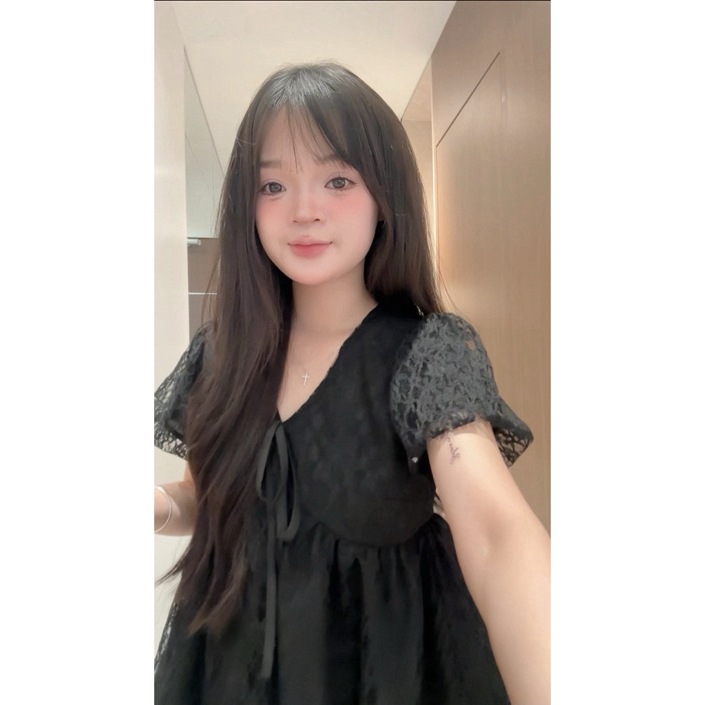Áo Nữ Babydoll Phối Ren Cổ Tim Tay Phồng Dáng Ngắn Mùa Hè Tiểu Thư Công Chúa Dilyshop - A153