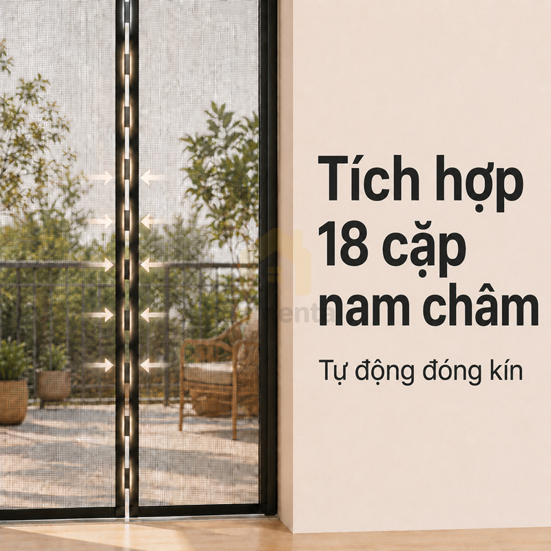Cửa Lưới Từ Tính Tự Động 210x100cm, Chống Muỗi Côn Trùng, Dán Khung Không Khoan, Vải Lưới Dày Bền, Thiết Kế Viền Ren Đẹp