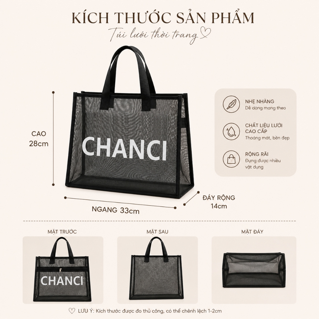 Túi Lưới Tote Nữ 1 Ngăn Thời Trang Hàn Quốc – Túi Đi Học Đi Chơi Dung Tích Lớn
