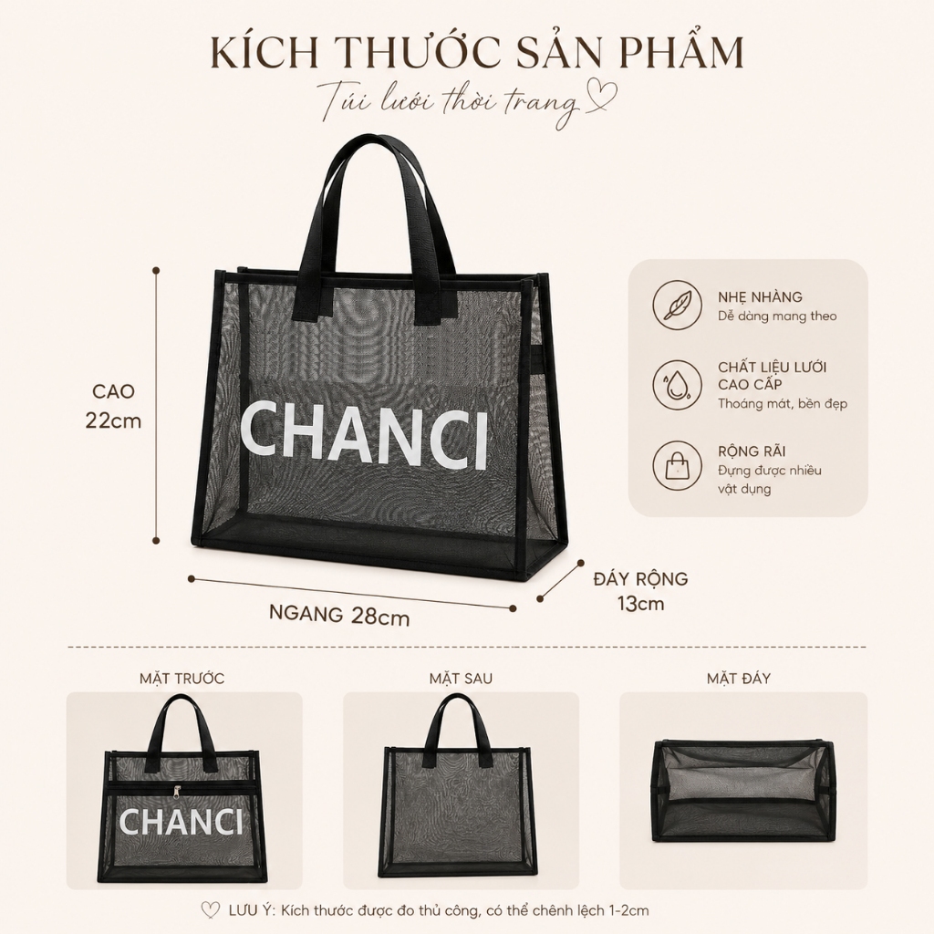 Túi Lưới Tote Nữ 1 Ngăn Thời Trang Hàn Quốc – Túi Đi Học Đi Chơi Dung Tích Lớn