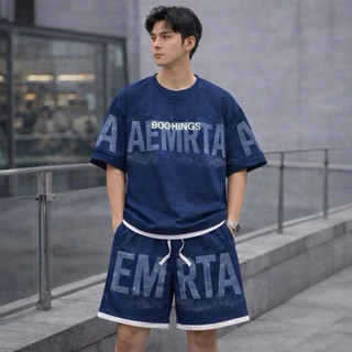 Boohingss Bộ Đồ Nam AEMRTA Áo Thun & Quần Shorts Thiết Kế Thời Trang Phong Cách Hiện Đại