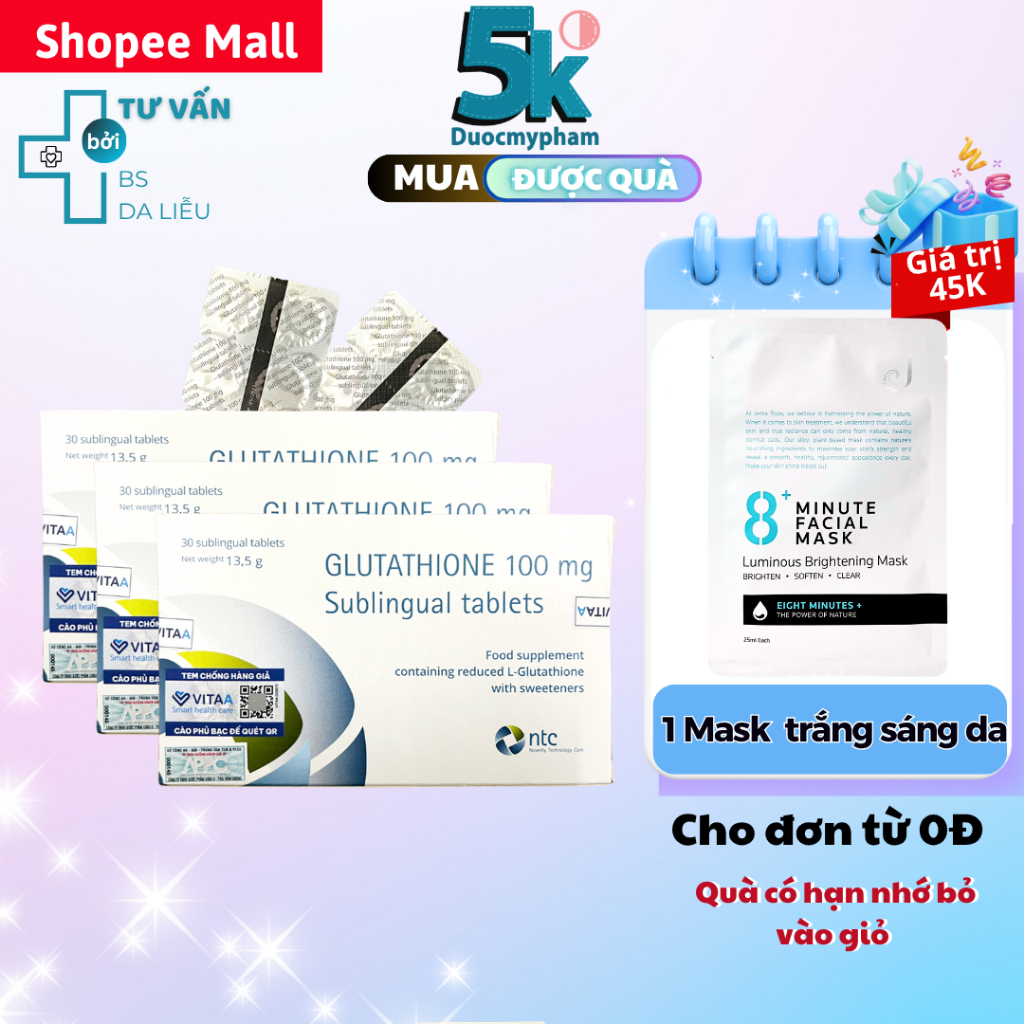 COMBO 3-5 HP) Vin Ngm Trng Da Di Li Glutathione 100mg Nhp Khu  Italy (Hp 30 vin) | Shopee Vit Nam