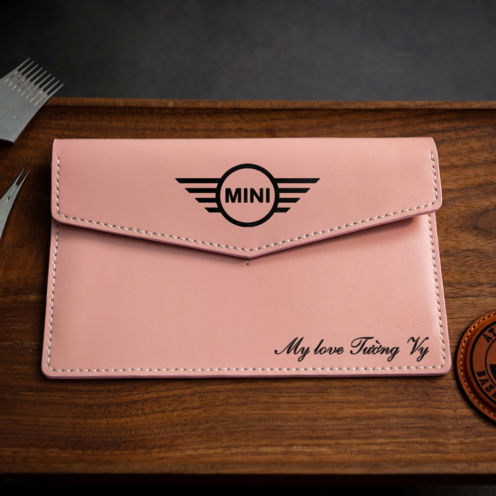 Mino Crafts - Ví Đựng Đăng Kiểm xe ô tô Handmade da thật - Khắc logo xe mini cooper - Nhiều màu sắc