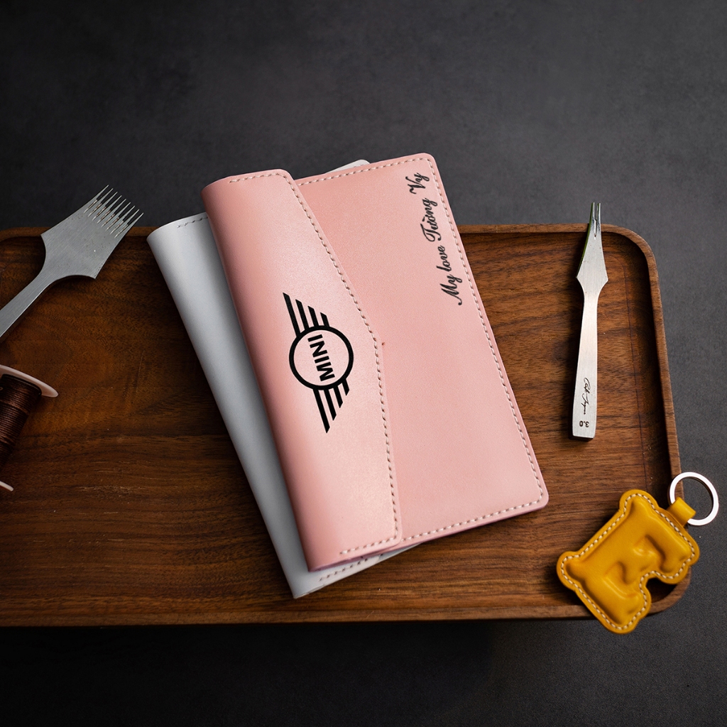 Mino Crafts - Ví Đựng Đăng Kiểm xe ô tô Handmade da thật - Khắc logo xe mini cooper - Nhiều màu sắc