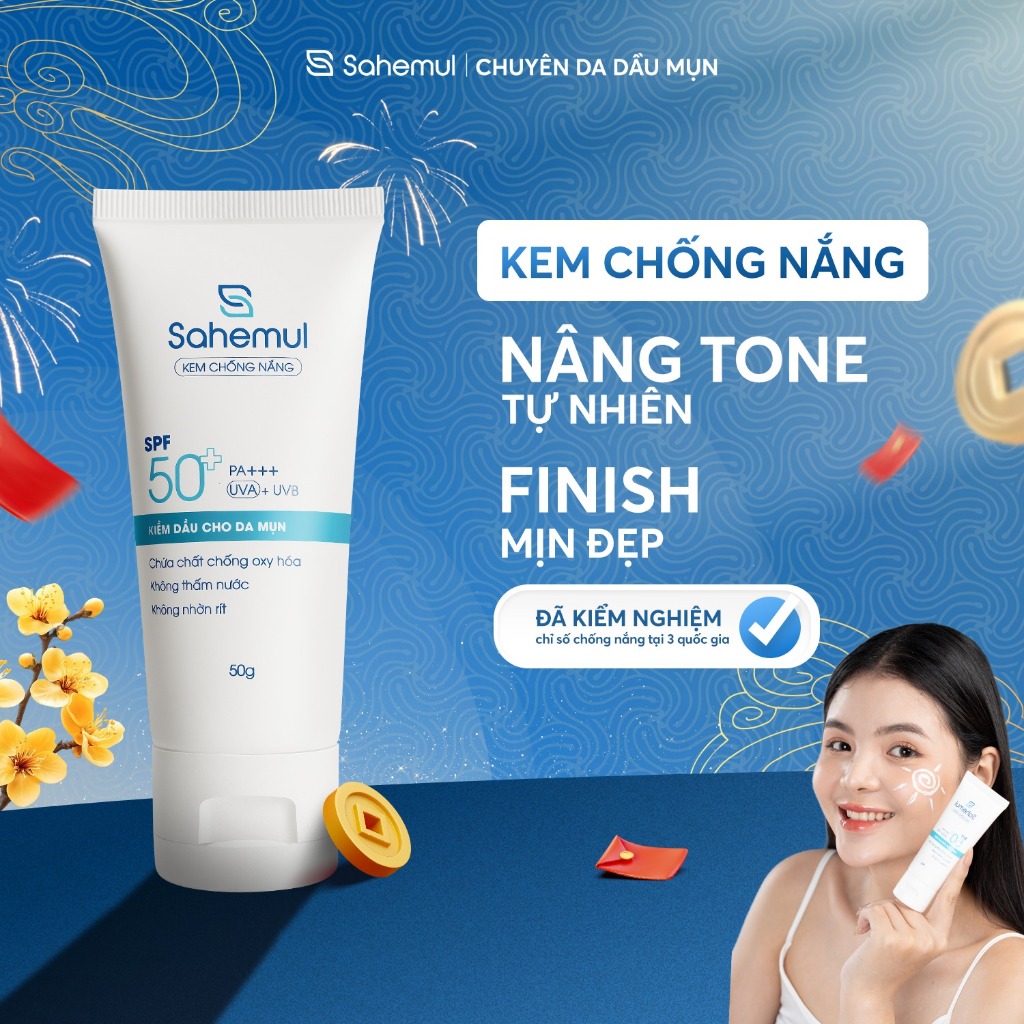 [LIVE KOL] Kem Chống Nắng Nâng Tone SAHEMUL Kiềm dầu, finish đẹp cho mọi loại da SPF50+ 50g