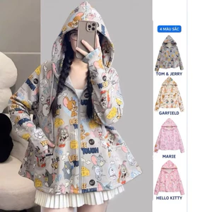 Áo Khoác Chống Nắng Nữ Form Rộng Dáng Thụng Xòe Chất Umi Lạnh, Áo Hoodie Nhiều Họa Tiết Form Rộng