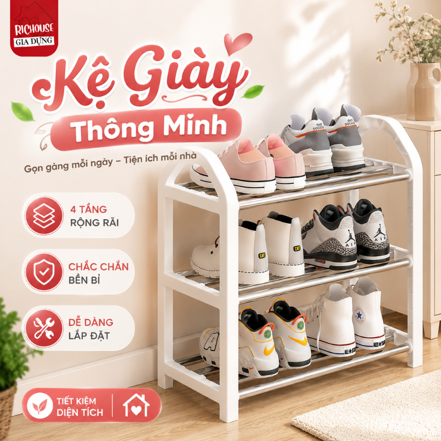 Kệ Để Giày Dép Nhiều Tầng Khung Thép Sơn Tĩnh Điện, Giá Giày Gọn Nhẹ Để Cửa