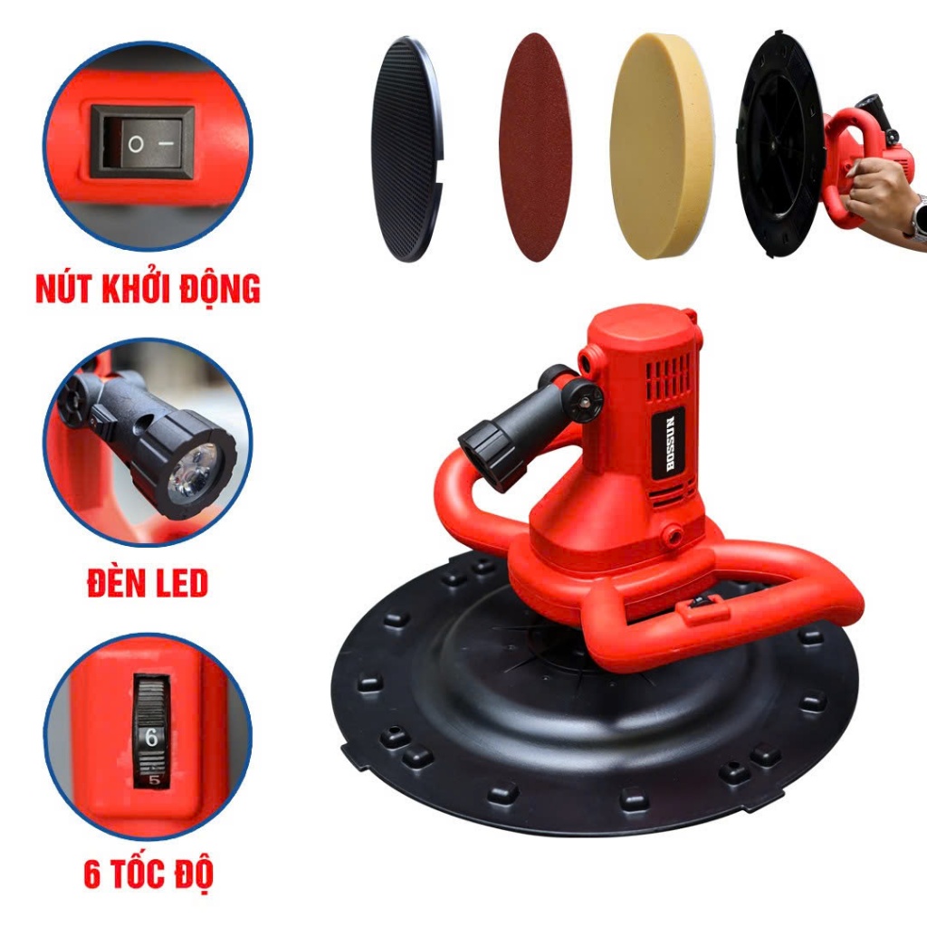 [Bảo Hành 12Th] Máy Xoa Vữa Đa Năng Bossun BS-MXV1680W Xoa Vữa Trát Tường, Chà Nhám, Đánh Bóng, Khuấy Sơn - 6 Tốc Độ