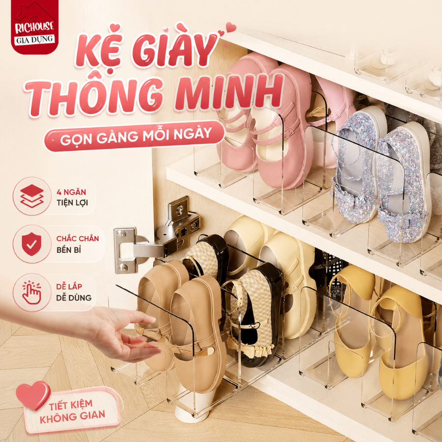 [HÀNG LOẠI 1] Giá Để Giày 4 Ngăn, Kệ Giày Richouse Thông Minh Xếp Gọn Diện Tích Nhựa PET Cứng Cáp