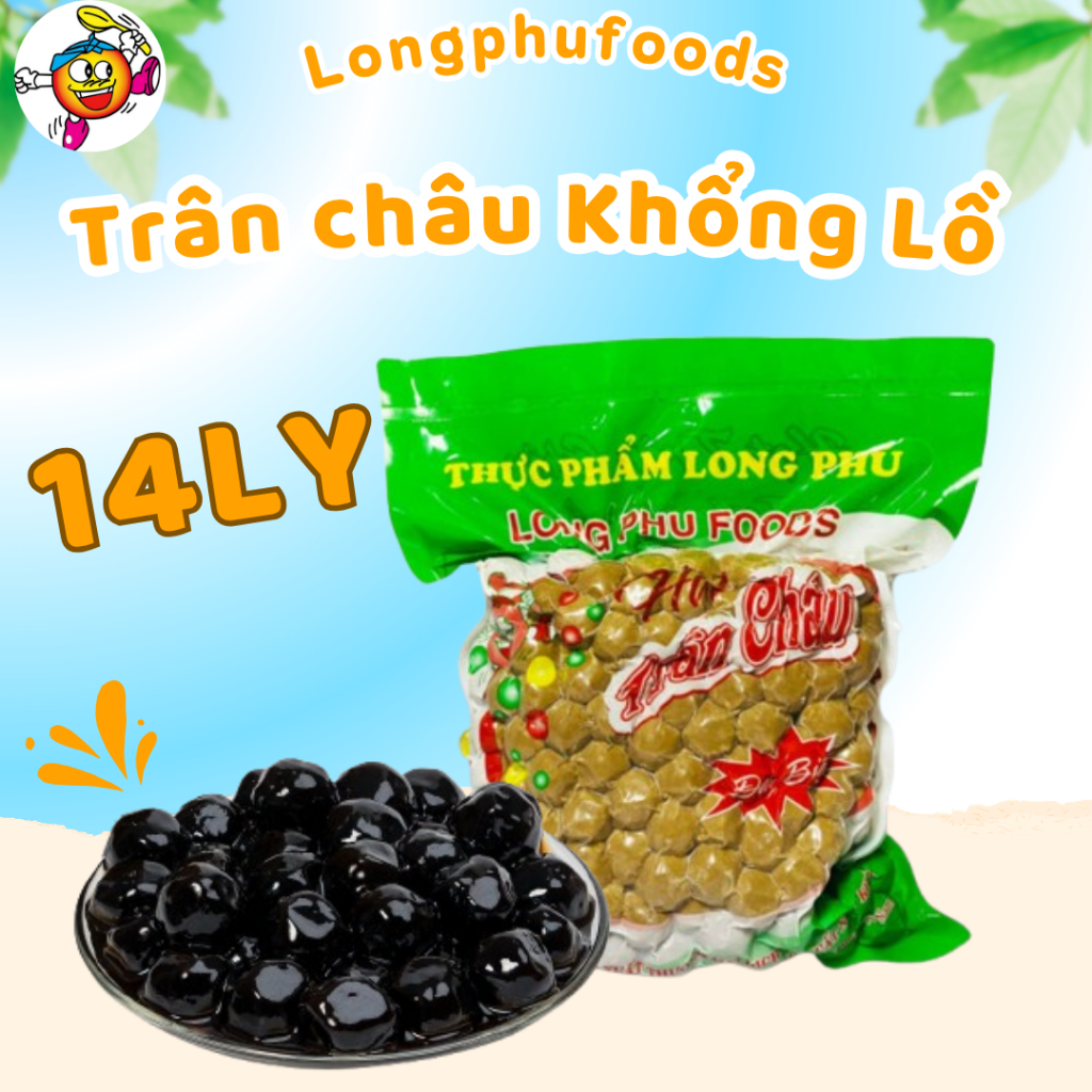 Trân Châu Đường Đen Đặc Biệt LONG PHÚ Size To 14 ly Gói 1kg - Topping Trà Sữa Milo Dầm