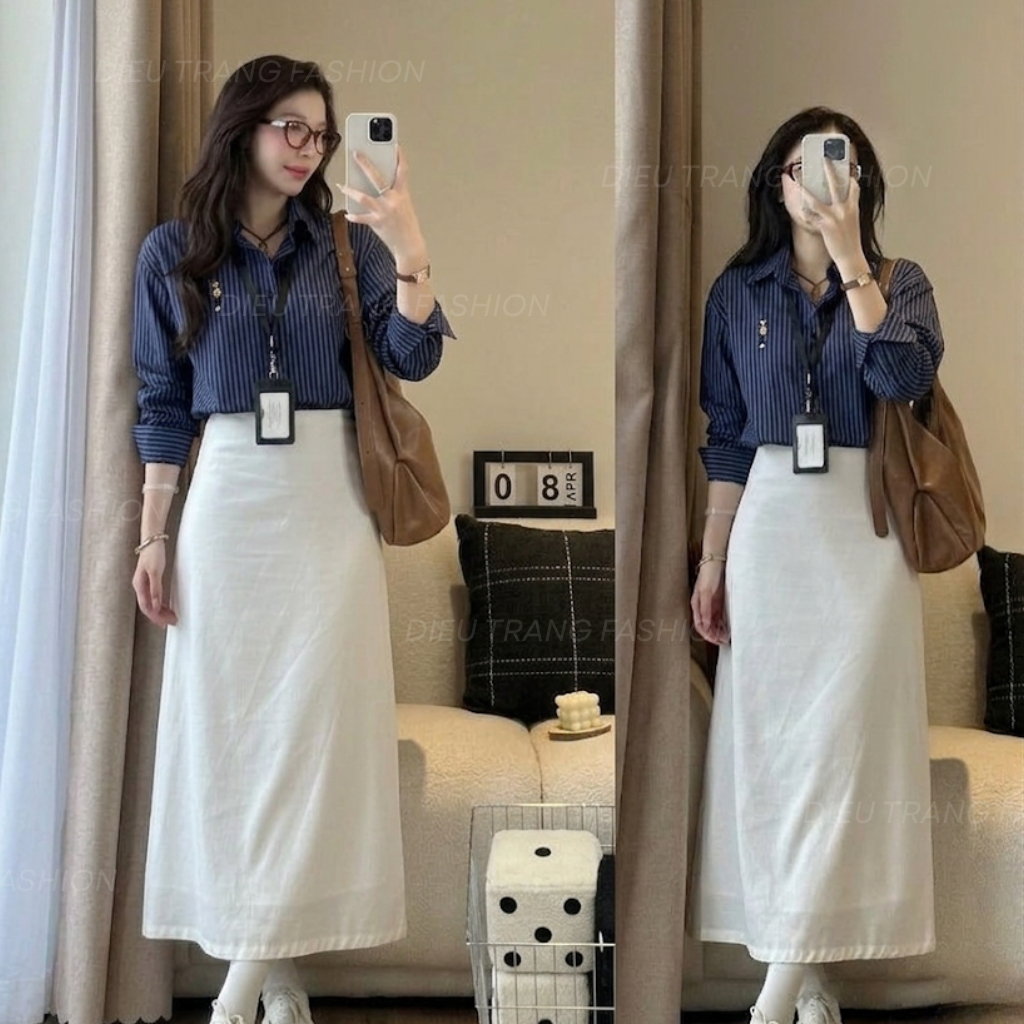 Áo Sơ Mi Nữ Tay Ngắn Kẻ Sọc Chất Linen Form Ôm Tôn Dáng Big Size 55-90Kg AT9025 Diệu Trang Fashion