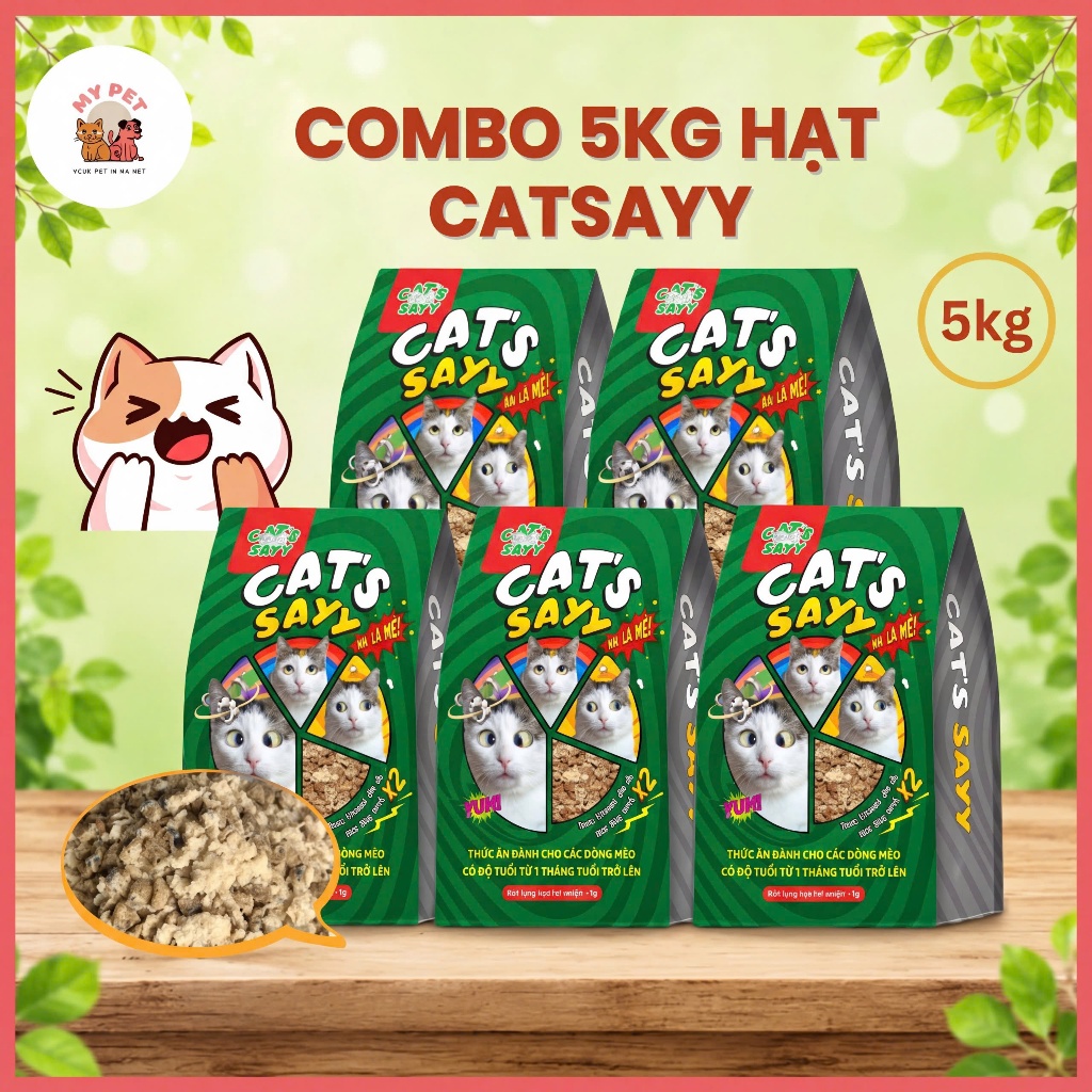 [TẶNG 5 SÚP] Combo 5kg Hạt CATSAYY - Siêu Topping Ruốc Gà, Tăng cân, Hỗ trợ làm mượt lông mọi lứa tuổi túi 1kg