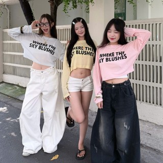 Áo Thun Giấy Croptop SKY BLUS Tay Dài Freesize | SSSTORE.Aesthetic