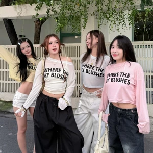 Áo Thun Giấy Croptop SKY BLUS Tay Dài Freesize | SSSTORE.Aesthetic