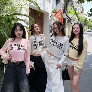 Áo Thun Giấy Croptop SKY BLUS Tay Dài Freesize | SSSTORE.Aesthetic