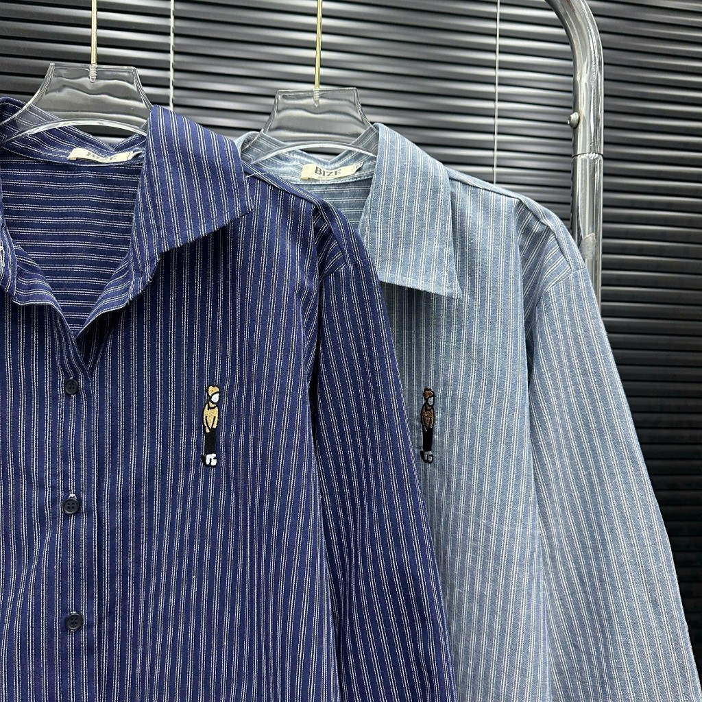 Áo Sơ Mi Nữ Tay Dài Kẻ Sọc Form Suông Thêu Logo Công Sở Big Size 55-90Kg AT9030 Diệu Trang Fashion