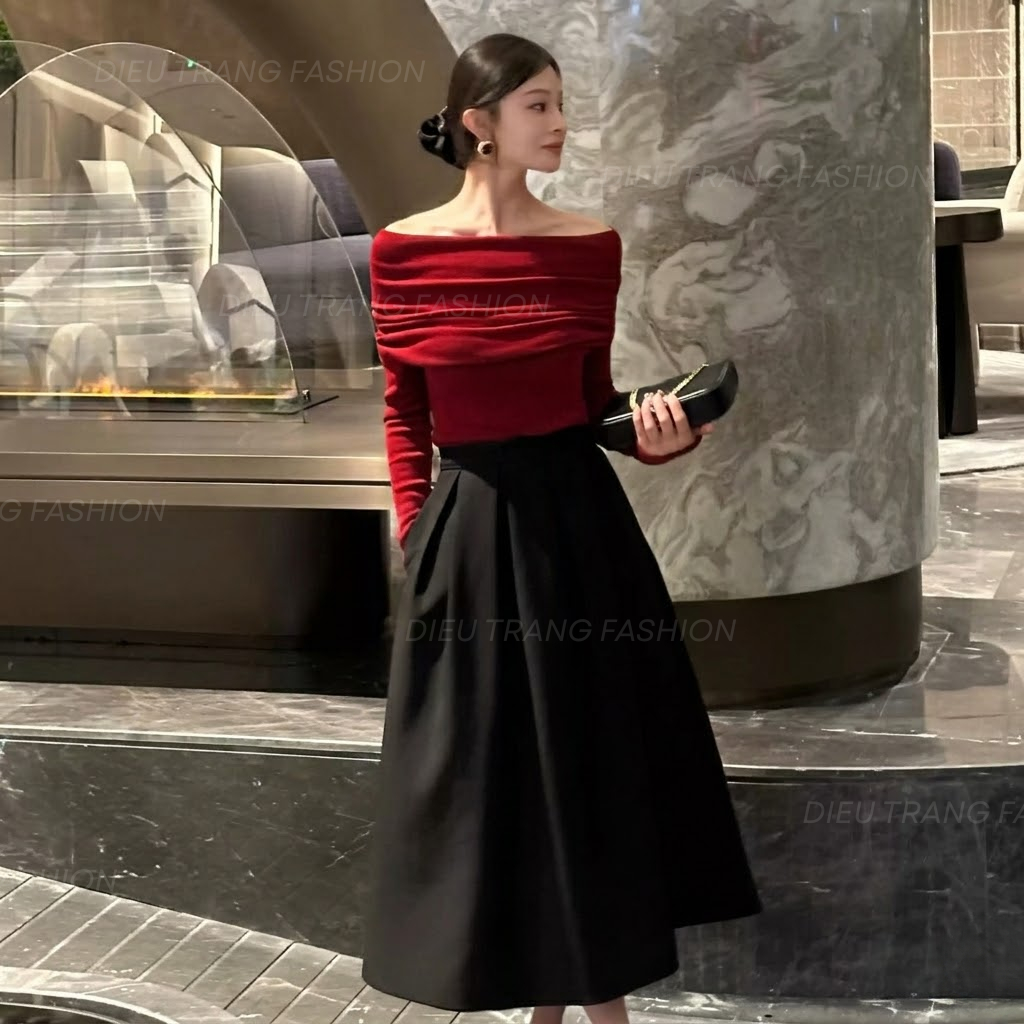 Áo Trễ Vai Nữ Tay Dài Bigsize 55-90Kg Chất Thun Gân Tăm Co Giãn Tôn Dáng AT84 Dieu Trang Fashion