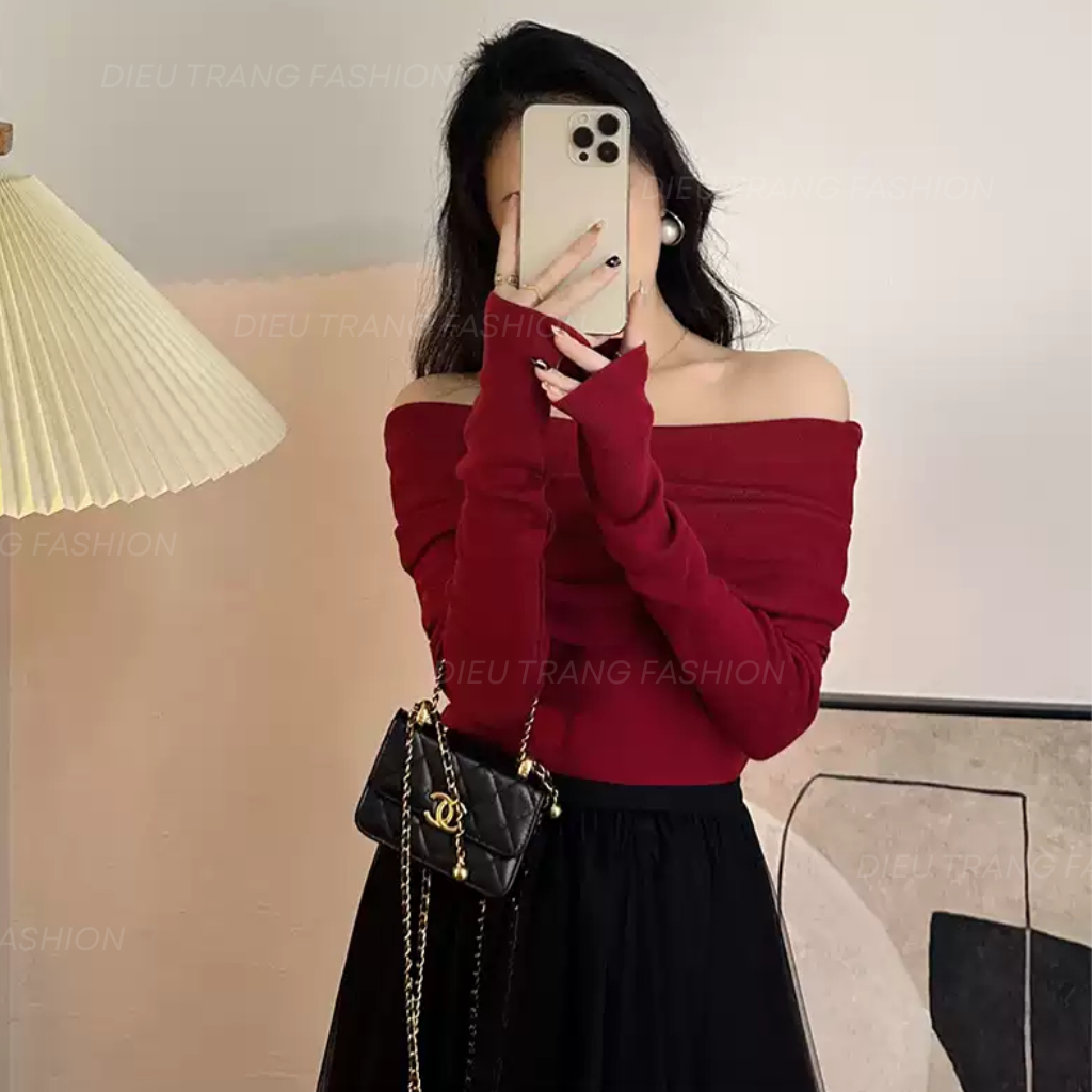 Áo Trễ Vai Nữ Tay Dài Bigsize 55-90Kg Chất Thun Gân Tăm Co Giãn Tôn Dáng AT84 Dieu Trang Fashion