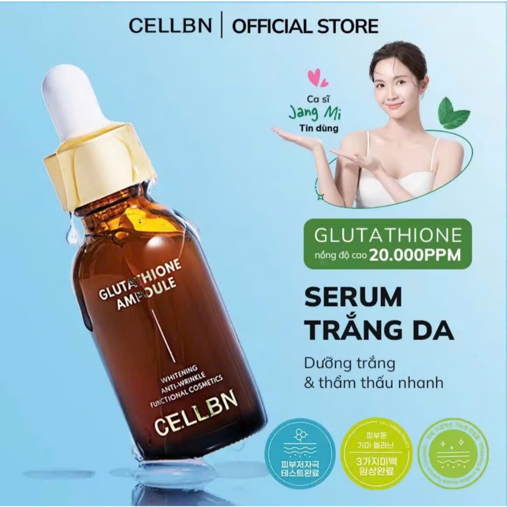 cellbn glutathione Serum trắng da mờ thâm nám 20.000ppm hỗ trợ sáng da & chống oxy hoá cao 30ml Ghk Peptide Dosage |