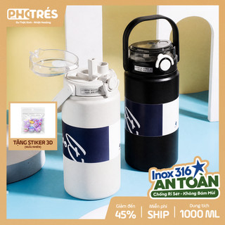 Bình nước giữ nhiệt Photres Innifite 1000ml inox 316 cao cấp 7 lớp cách nhiệt có quai xách tiện lợi bình 1 lít