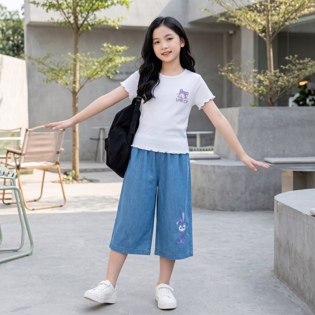 Quần jean giấy suông lửng size đại cho bé gái BEESHOP H26002