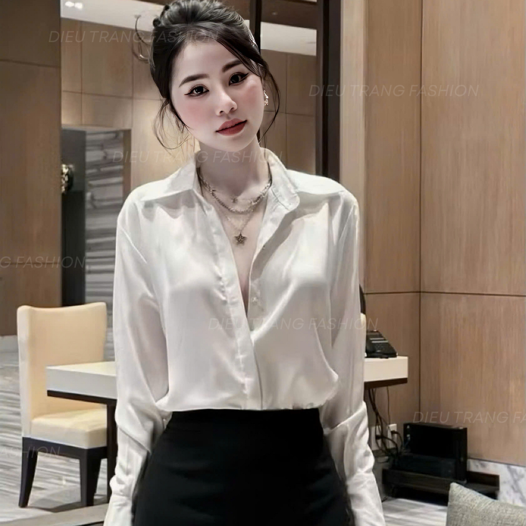 Áo Sơ Mi Nữ Dài Tay Chất Lụa Bóng Mịn Công Sở Thanh Lịch Big Size AT9064 Dieu Trang Fashion