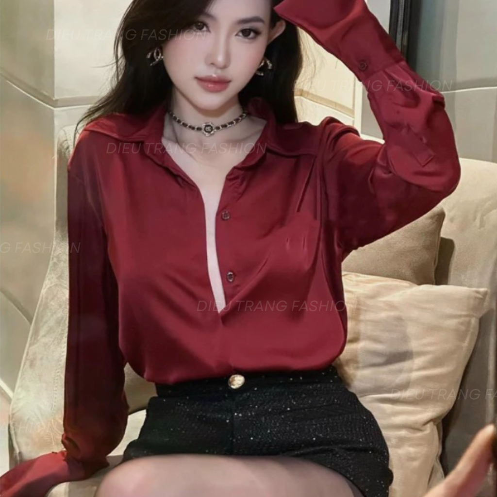 Áo Sơ Mi Nữ Dài Tay Chất Lụa Bóng Mịn Công Sở Thanh Lịch Big Size AT9064 Dieu Trang Fashion