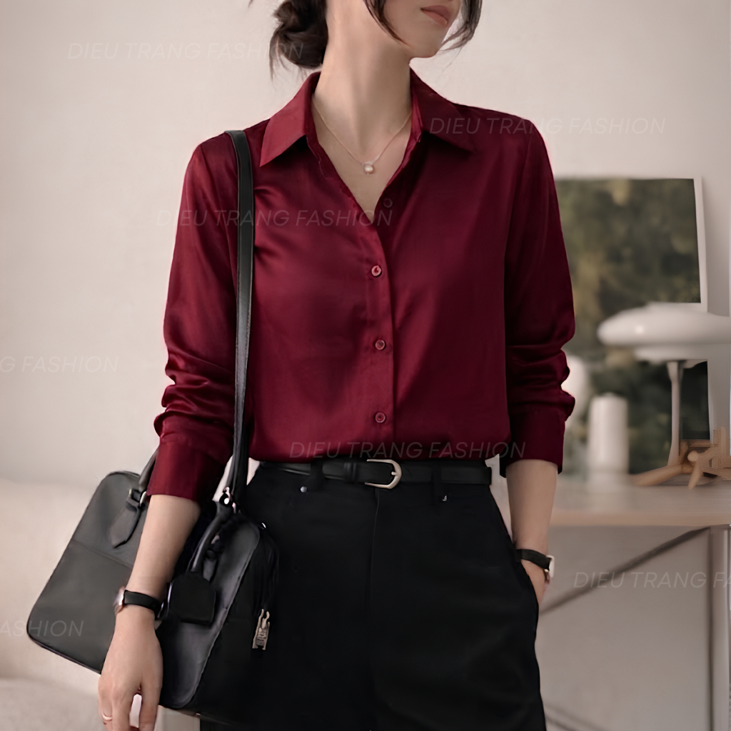 Áo Sơ Mi Nữ Dài Tay Chất Lụa Bóng Mịn Công Sở Thanh Lịch Big Size AT9064 Dieu Trang Fashion