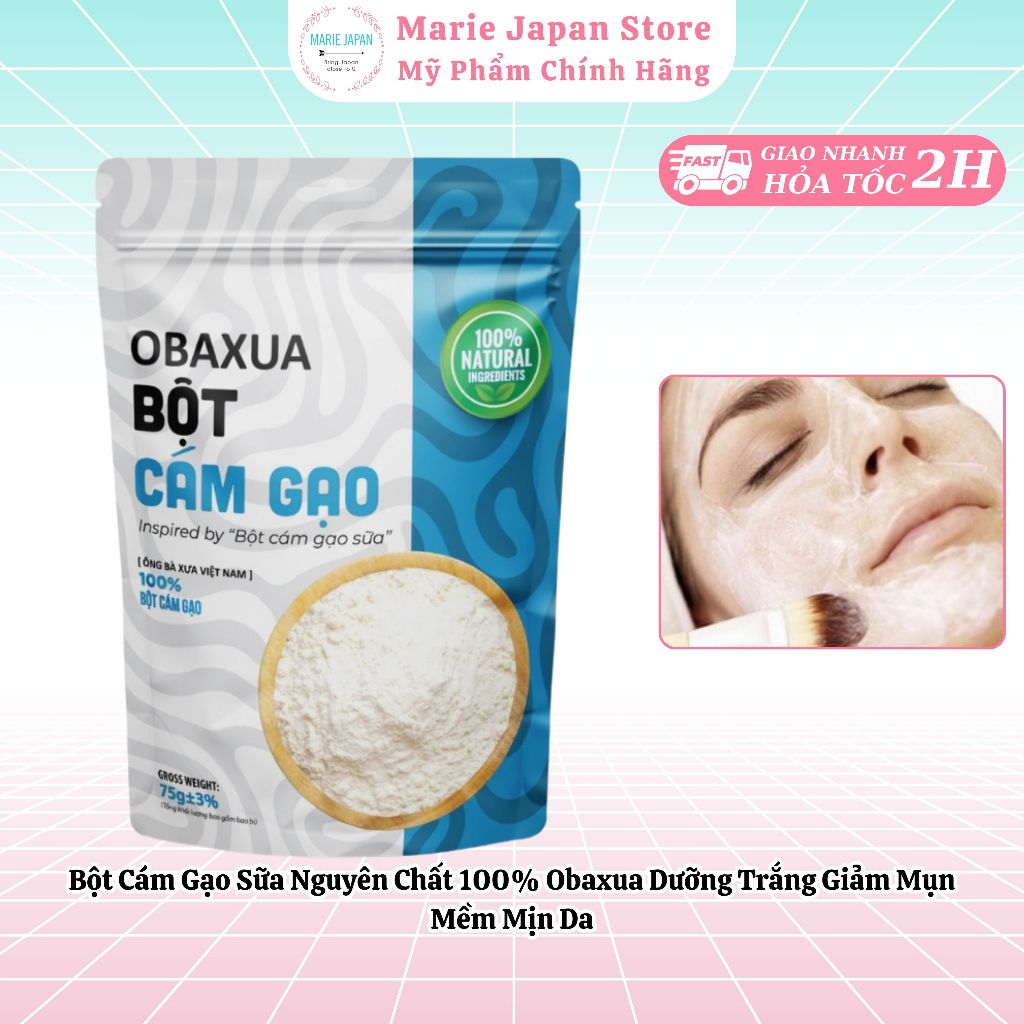 Bột Cám Gạo Sữa Nguyên Chất 100% Obaxua Dưỡng Trắng Giảm Mụn Mềm Mịn Da - Marie Japan