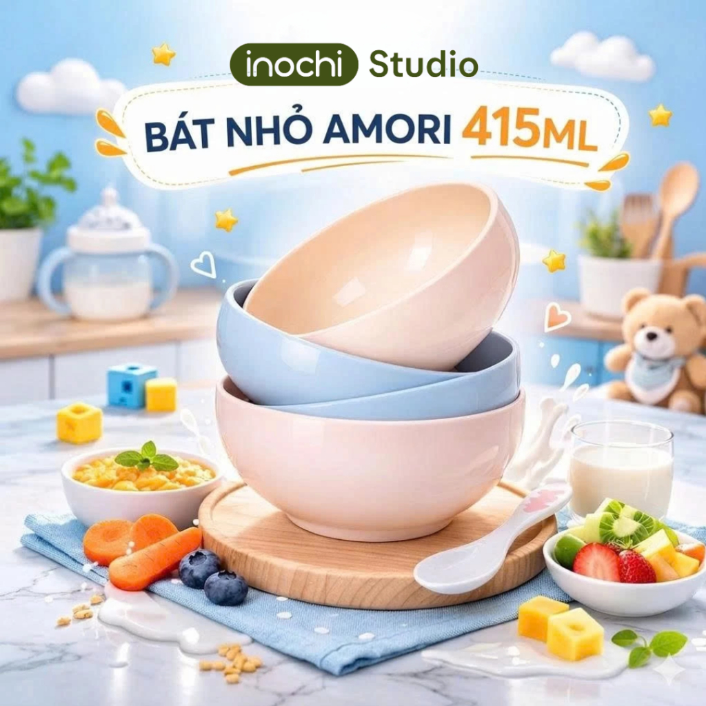 inochi Bát tô Amori 850ml, nhựa nguyên sinh chứa Ag+ kháng khuẩn chịu nhiệt độ cao. MÀU NGẪU NHIÊN