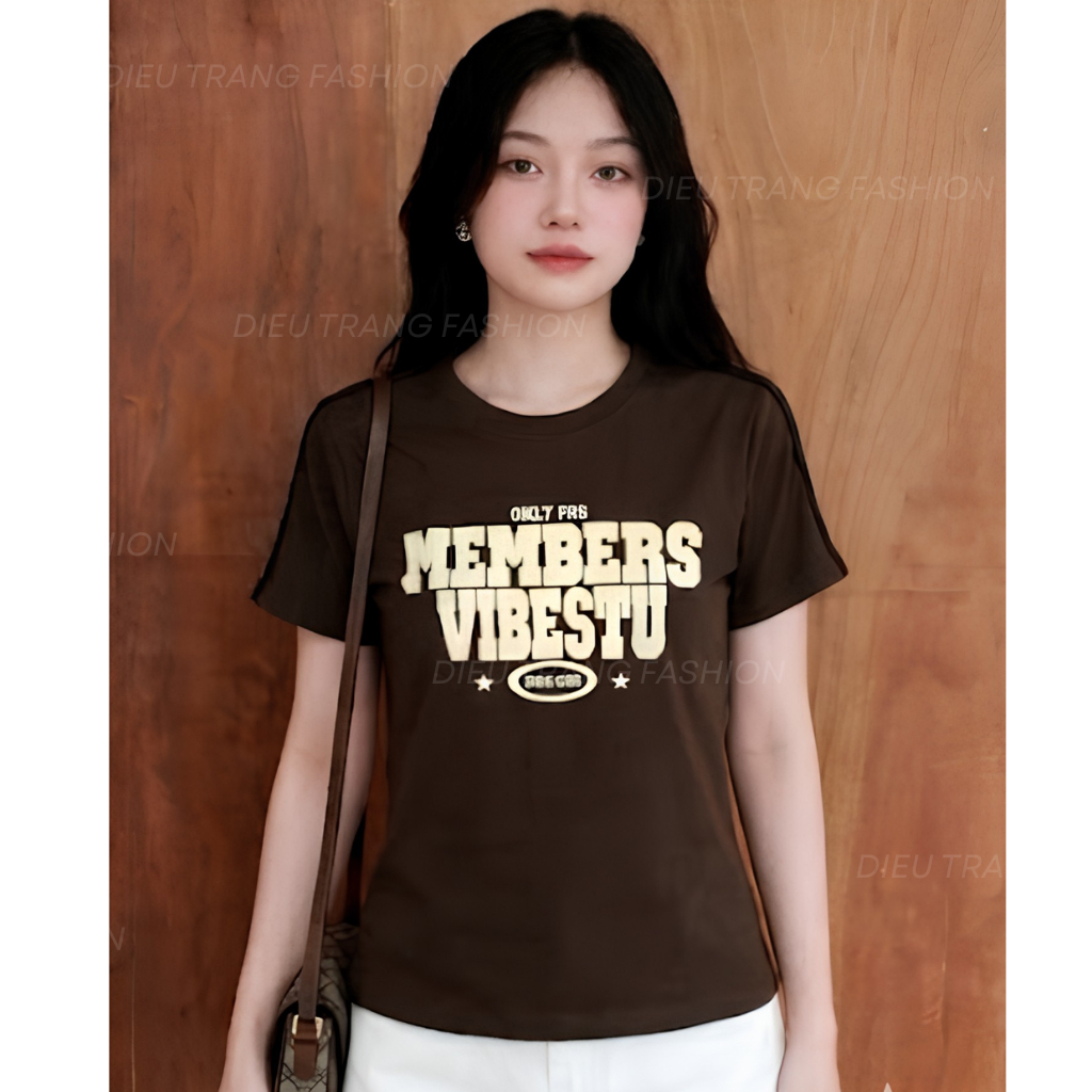 Áo Thun Nữ Basic Tay Ngắn Cổ Tròn In Chữ Form Ôm Co Giãn Big Size 55-90Kg AT9074 Dieu Trang Fashion