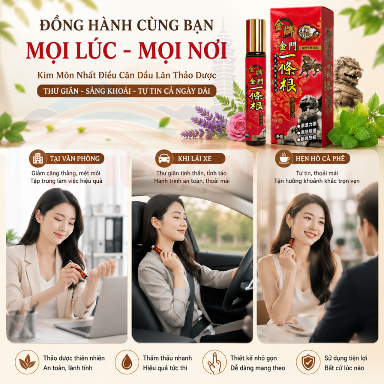 [LONGJIN PAI] Tinh dầu Rễ Nhất Điều Căn giảm nhức mỏi đầu lăn hình viên bi Đài Loan 10m/chai