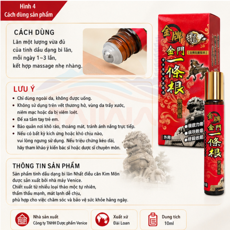 [LONGJIN PAI] Tinh dầu Rễ Nhất Điều Căn giảm nhức mỏi đầu lăn hình viên bi Đài Loan 10m/chai