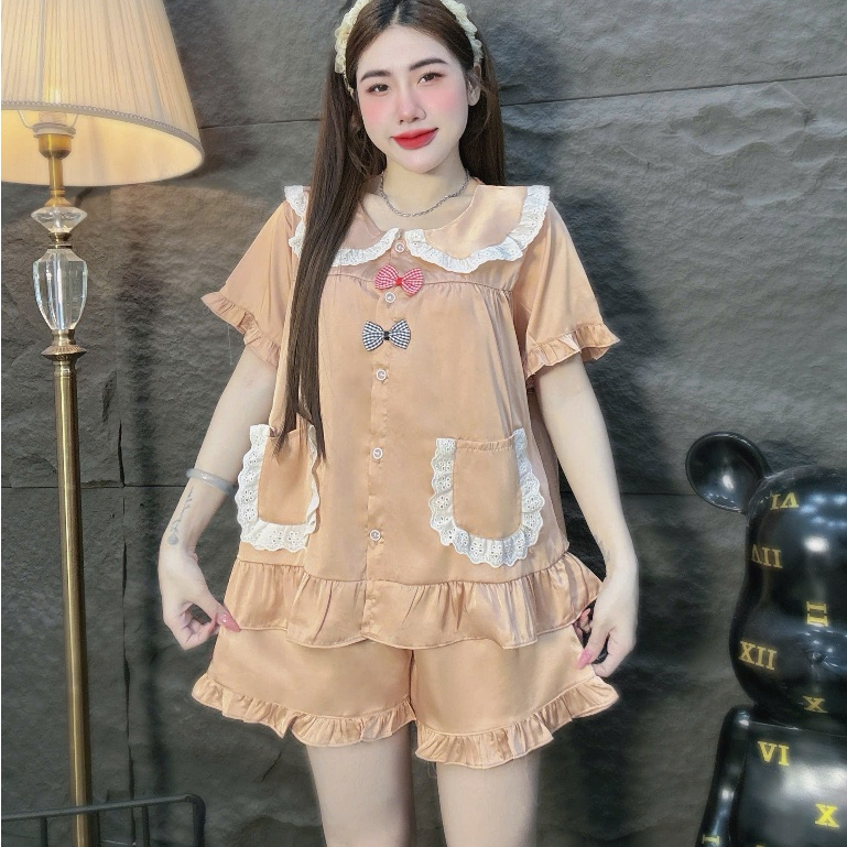 Đồ bộ nữ, đồ ngủ đùi,đồ mặc nhà lụa latin họa tiết dễ thương,bộ tiểu thư mềm mịn mát hottrend [400]