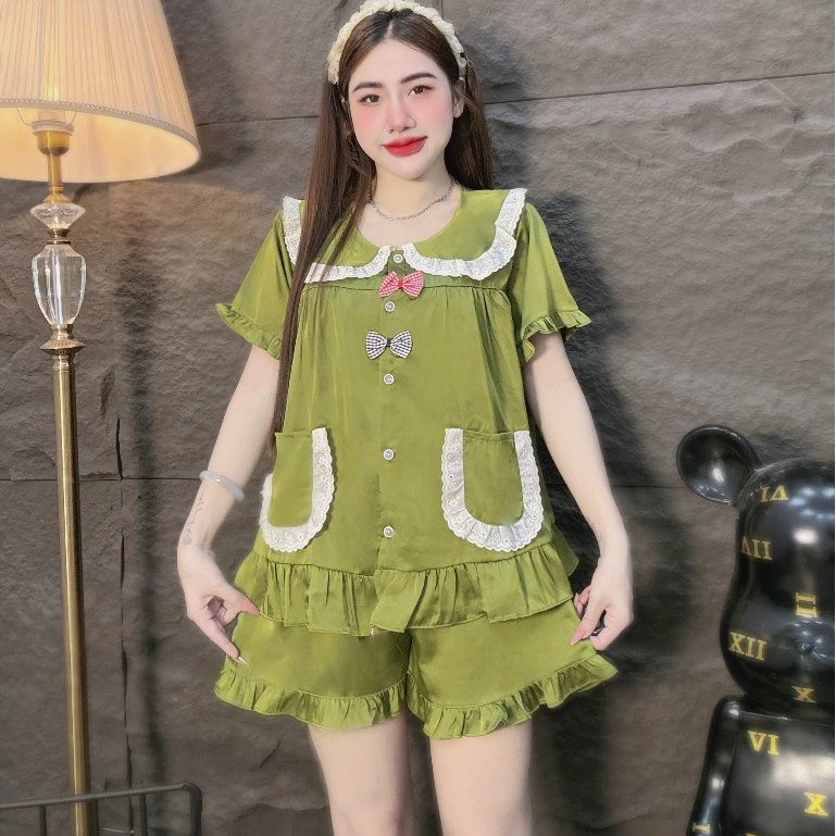 Đồ bộ nữ, đồ ngủ đùi,đồ mặc nhà lụa latin họa tiết dễ thương,bộ tiểu thư mềm mịn mát hottrend [400]