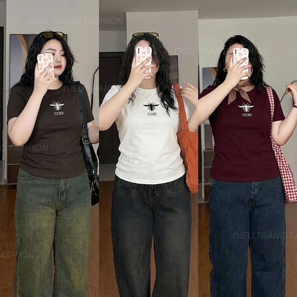 Áo Thun Nữ Tay Ngắn Thêu Ong Chất Borip Mềm Mại Tôn Dáng Big Size 55-90Kg AT9112 Diệu Trang Fashion