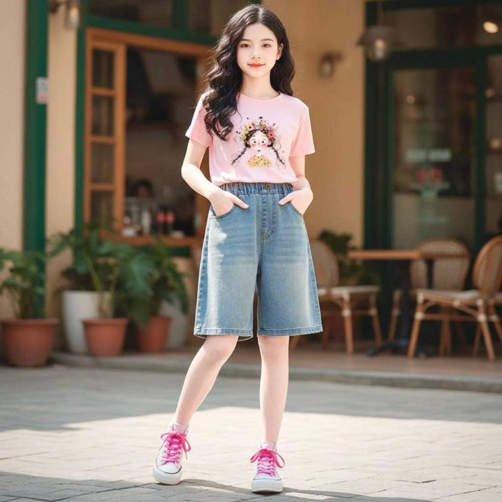 Quần jean ngố mài cho bé gái size đại BEESHOP H26014