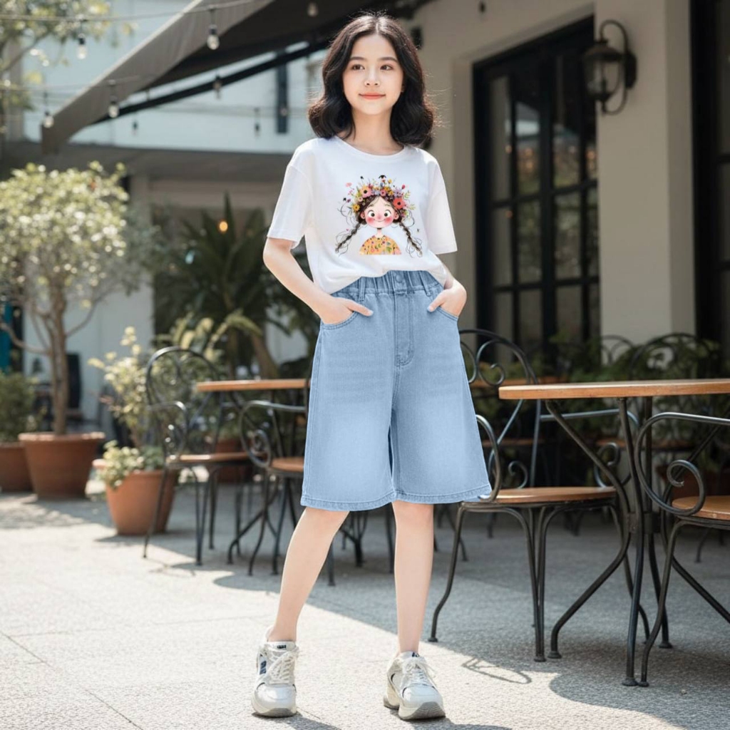 Quần jean ngố mài cho bé gái size đại BEESHOP H26014