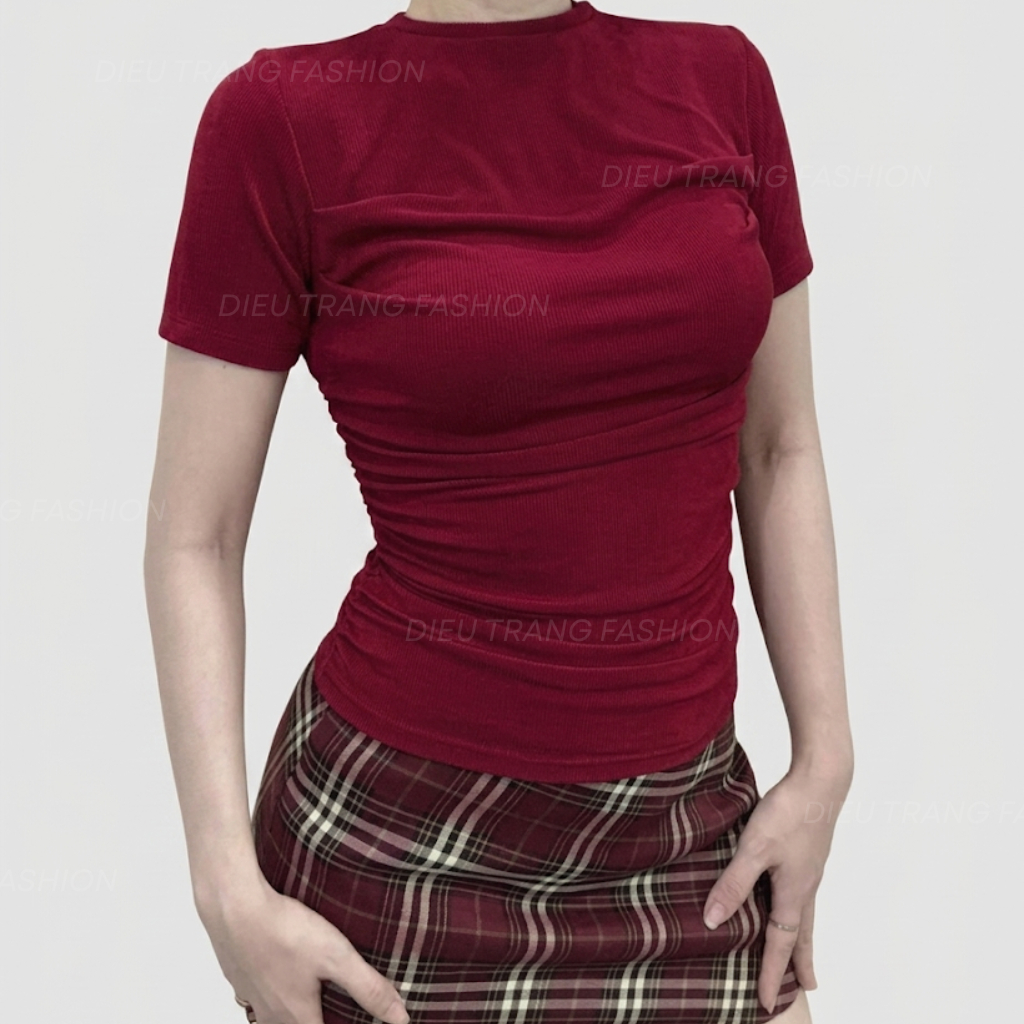 Áo Thun Nữ Ngắn Tay Thắt Eo Nhún Hông Chất Borip Bigsize 55-90Kg Tôn Dáng AT99 Diệu Trang Fashion