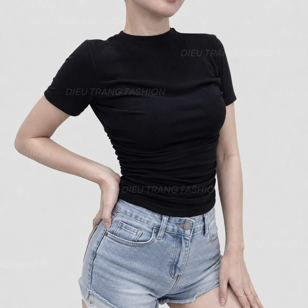 Áo Thun Nữ Ngắn Tay Thắt Eo Nhún Hông Chất Borip Bigsize 55-90Kg Tôn Dáng AT99 Diệu Trang Fashion