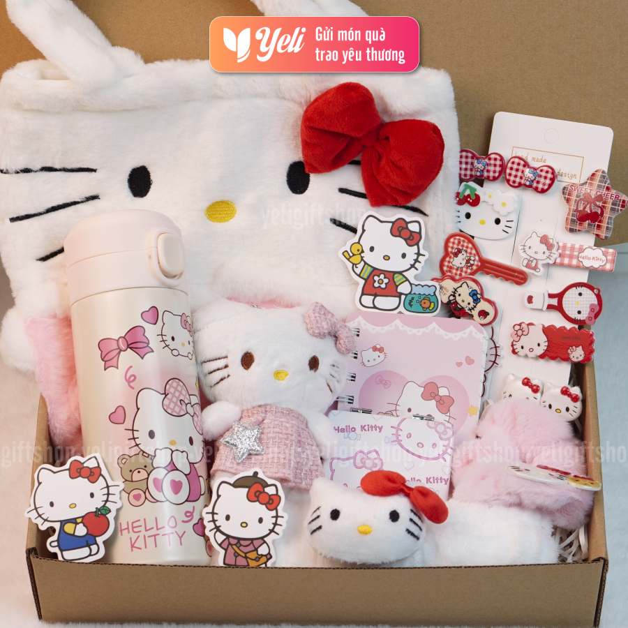 Set Hello Kitty quà tặng, tone hồng, Set quà Hello Kitty phụ kiện dễ thương, xinh xắn, bộ quà tặng Kitty Yeli Shop